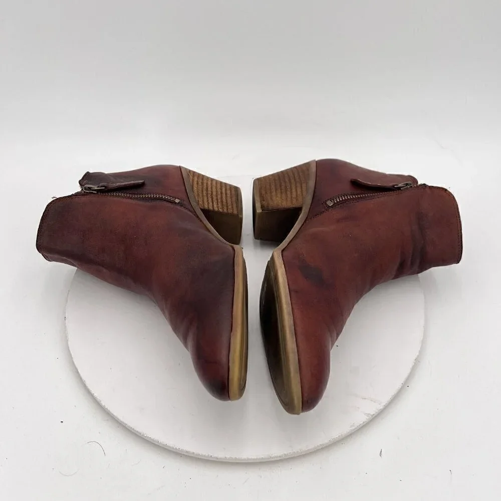 Frye Judith Women Size 10M Cognac Brown Leather Ankle Zip Block Heel Boot